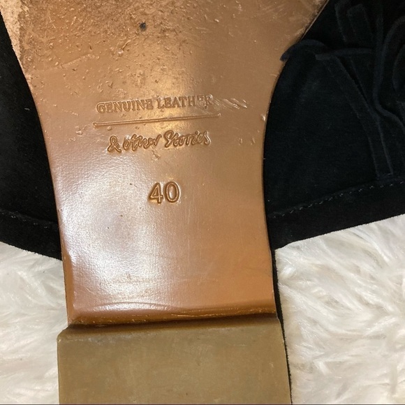 & Other Stories Black Leather Fringe Slip On Sandals - Picture 8 of 9